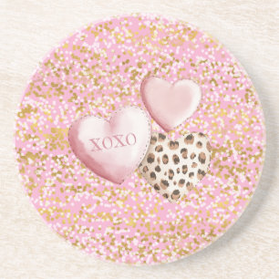 Pink Gold Weiß Konfetti XOXO Getränkeuntersetzer