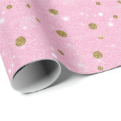 Pink Gold Weißer Glitzer Polka Dos Weihnachten Geschenkpapier (Rolleneckpunkt)