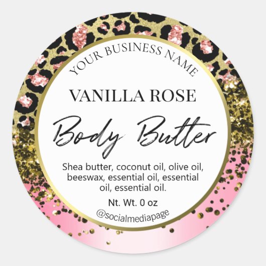 Pink Gold Weißleopard Druck Body Butter Labels Runder Aufkleber (Vorderseite)
