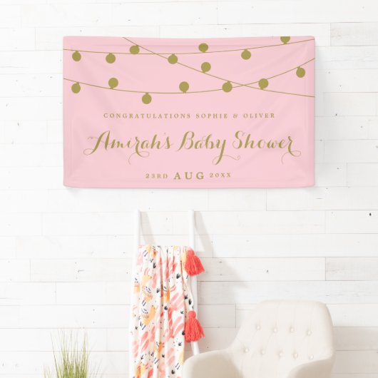 Pink & Gold Whimsical Fairy Lights Baby Dusche Banner (Insitu)