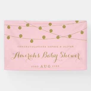 Pink & Gold Whimsical Fairy Lights Baby Dusche Banner