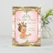 Pink Gold White Pearl Princess Baby Dusche Light Einladung (Stehend Vorderseite)