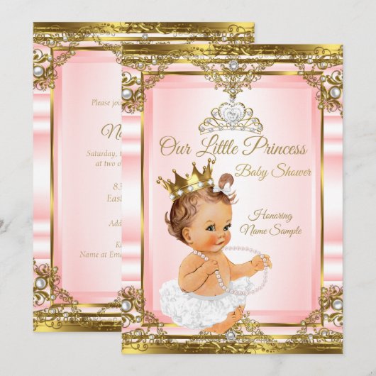 Pink Gold White Pearl Princess Baby Dusche Light Einladung (Vorne/Hinten)