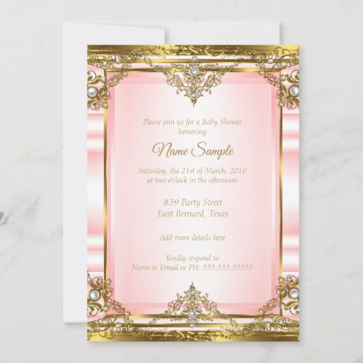 Pink Gold White Pearl Princess Baby Shower Dark 2 Einladung (Rückseite)