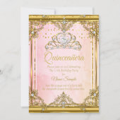 Pink Gold White Pearl Tiara Quinceanera Einladung (Vorderseite)