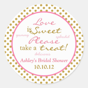 Pink Gold White Polka Dot Candy Buffet Stickers