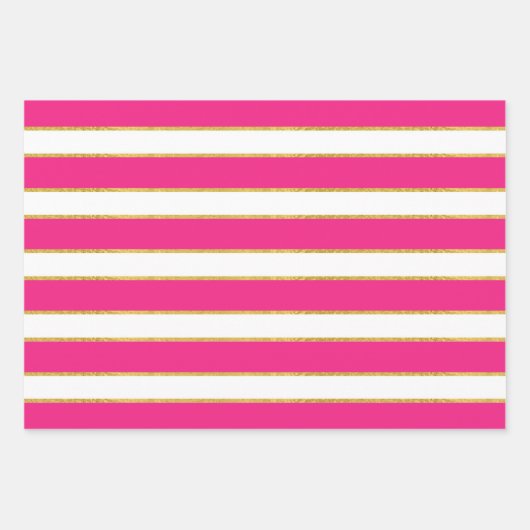 PINK GOLD WHITE STRIPES & DIAMOND PATTERN GESCHENKPAPIER SET (Vorderseite)