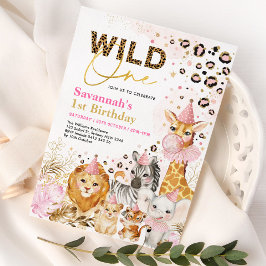 Pink Gold Wild One Safari Party Tiere Geburtstag Einladung
