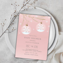 Pink Gold Winter Snowflake Baby Dusche Einladung
