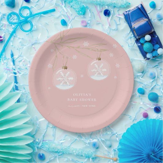 Pink Gold Winter Snowflake Babydusche Pappteller (Party)