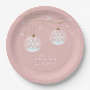 Pink Gold Winter Snowflake Babydusche Pappteller