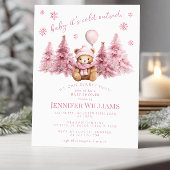 Pink Gold Winter Teddy Bear Pine Baby Girl Dusche Einladung