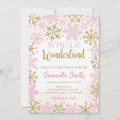 Pink Gold Winter Wonderland Baby Dusche Einladung (Vorderseite)