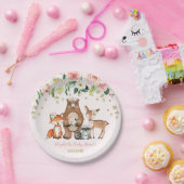 Pink Gold Woodland Animals Forest Floral Baby Girl Pappteller (Party)