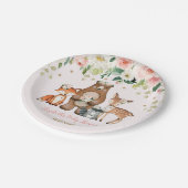 Pink Gold Woodland Animals Forest Floral Baby Girl Pappteller (Schrägansicht)