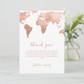 Pink Gold World Map Reiseabenteuerdusche Baby Dankeskarte (Stehend Vorderseite)