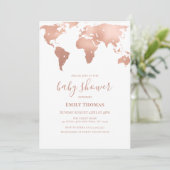 Pink Gold World Map Reiseabenteuerdusche Baby Einladung (Stehend Vorderseite)