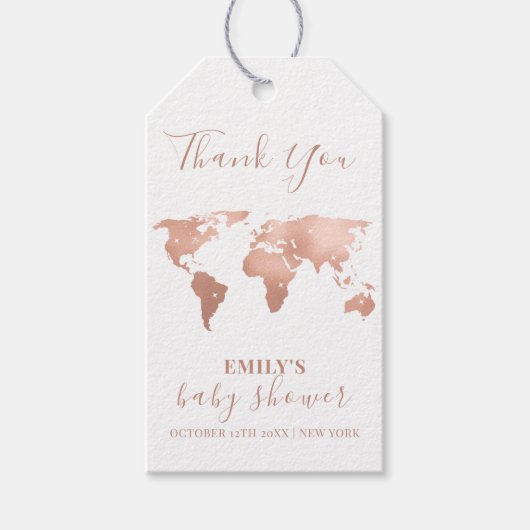 Pink Gold World Map Reiseabenteuerdusche Baby Geschenkanhänger (Vorderseite)