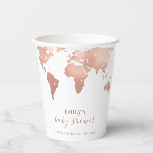 Pink Gold World Map Reiseabenteuerdusche Baby Pappbecher (Vorderseite)