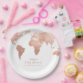 Pink Gold World Map Reiseabenteuerdusche Baby Pappteller (Party)