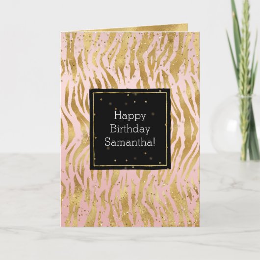 Pink Gold Zebra Glitz Confetti Card Karte (Vorderseite)