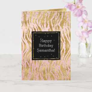 Pink Gold Zebra Glitz Confetti Card Karte