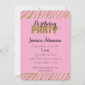 Pink Gold Zebra Print Imitats Glitzer Geburtstag Einladung (Vorderseite)