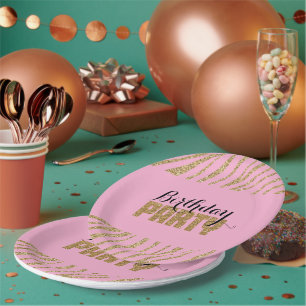 Pink Gold Zebra Print Imitats Glitzer Geburtstag Pappteller