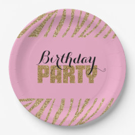 Pink Gold Zebra Print Imitats Glitzer Geburtstag Pappteller