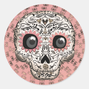 Pink & Gold Zucker Skull Whimsisches Niedliches Pa Runder Aufkleber