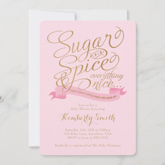 Pink Gold Zucker und Spice Baby Girl Baby Dusche Einladung (Vorderseite)