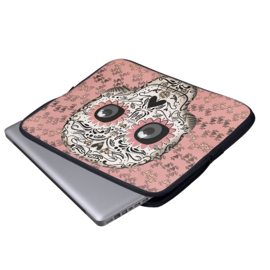 Pink & Gold Zuckerschädel und Niedliche Herzkranke Laptopschutzhülle (Vorne Knopf)