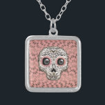 Pink & Gold Zuckerschädel und Niedliche Herzkranke Versilberte Kette<br><div class="desc">Ausschnitt</div>