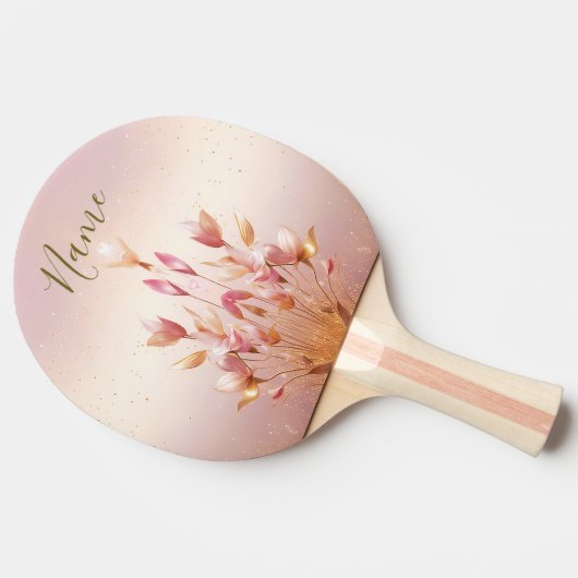 Pink Golden Blätter Ping Pong Paddle Tischtennis Schläger (Seitenansicht)