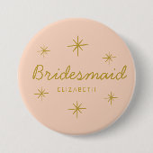 Pink Golden Calligraphy Stars Bridesmaid-Geschenk Button (Vorderseite)
