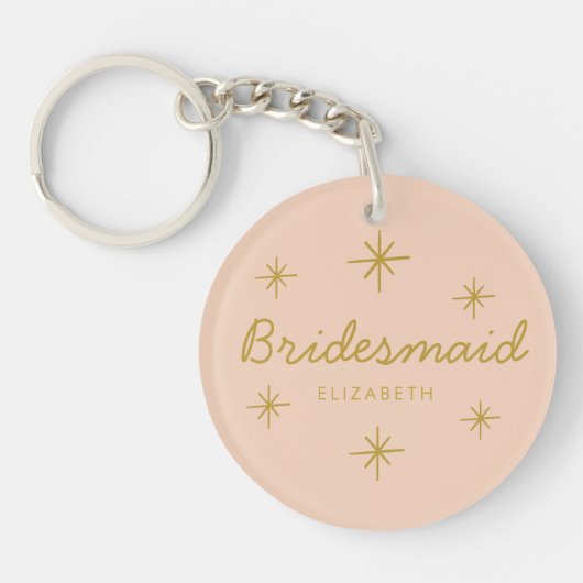 Pink Golden Calligraphy Stars Bridesmaid-Geschenk Schlüsselanhänger (Vorderseite)