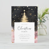 Pink Golden Christmas Tree Einladung (Stehend Vorderseite)