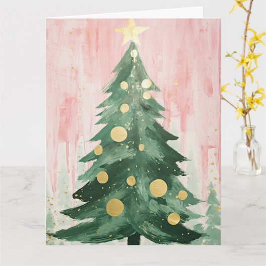 Pink Golden Christmas Tree Karte (Gelbe Blume)