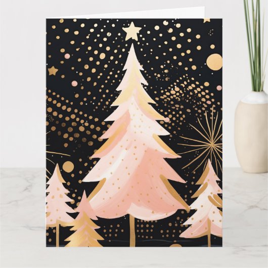 Pink Golden Christmas Tree Karte (Vorderseite)