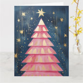 Pink Golden Christmas Tree Karte (Gelbe Blume)