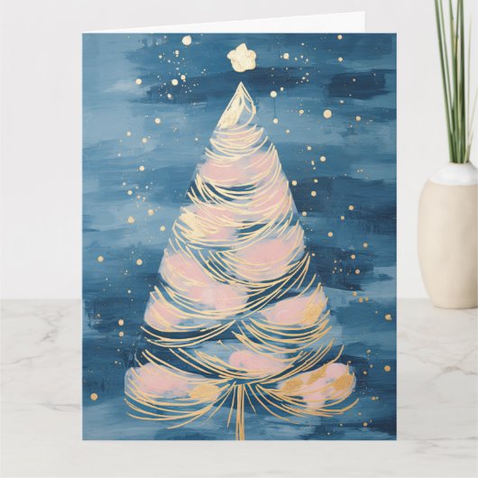 Pink Golden Christmas Tree Karte (Vorderseite)
