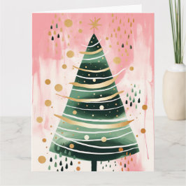 Pink Golden Christmas Tree Karte