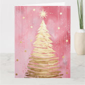 Pink Golden Christmas Tree Karte (Vorderseite)