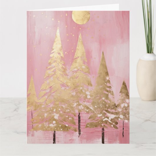Pink Golden Christmas Tree Karte (Vorderseite)