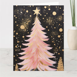 Pink Golden Christmas Tree Karte