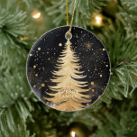 Pink Golden Christmas Tree Keramik Ornament<br><div class="desc">Rosa Goldener Weihnachtsbaum Keramik</div>