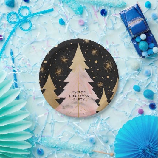 Pink Golden Christmas Tree Pappteller (Party)