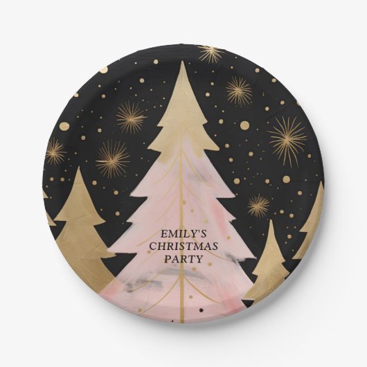 Pink Golden Christmas Tree Pappteller (Vorderseite)