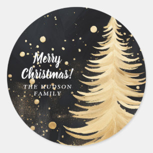 Pink Golden Christmas Tree Runder Aufkleber