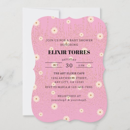 Pink Golden Daisy Glitzer Glow Baby Dusche Einladung (Vorderseite)